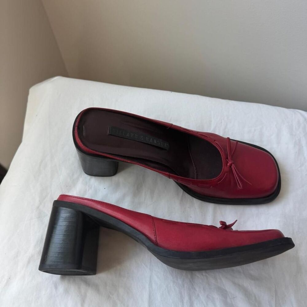 Vintage Y2K Hillard & Hanson Burgundy Bow Mules – Size 8.5